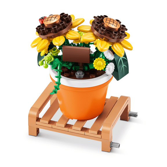 MAX Premium Garden Pot Plants Building Bricks Collection (up to 233 Pieces, 6 to Collect). (Pot Sunflower, 1 Capsule)