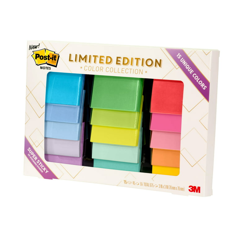 Post-it Super Sticky Notes 15 Pads, 3 x 3 Limited Edition Pack