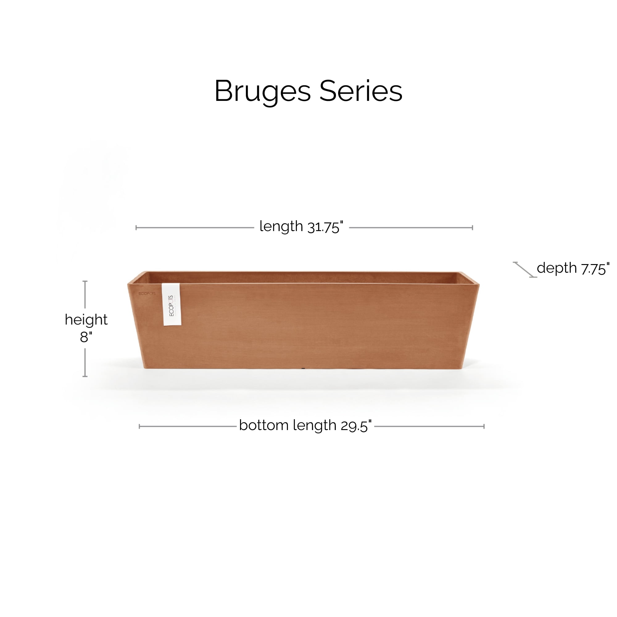 Ecopots Bruges Durable Modern Rectangular Indoor/Outdoor Recycled Based Composite Flower Pot Planter, Terracotta Color, 31.5"