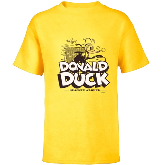 Disney 100 Donald Duck Quackin’ Around Retro Vintage D100 - Short Sleeve T-Shirt for Kids - Customized-Yellow