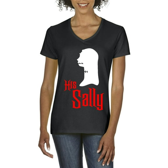 MmF - Women's T-Shirt V-Neck Short Sleeve - Halloween Her Jack Matching Halloween Couple