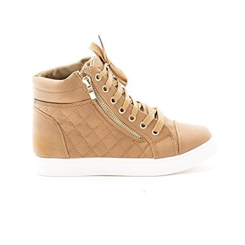 soho shoes women's leatherette quilted zipper lace up high top sneakers