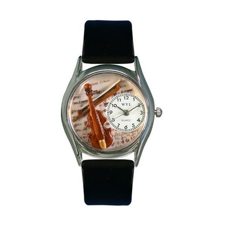 Whimsical Violin Black Leather And Silvertone Watch