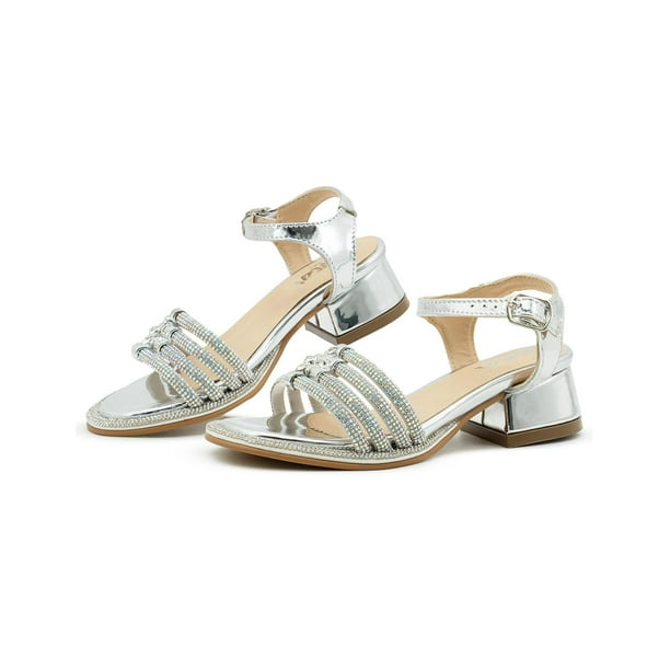Zapatilla Para Niña Con Pedrería Graduación Formal Plata plateado 15.5