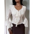 thumbnail image 5 of Women'S Lace Blouse V Neck Bell-Sleeve Ruffled Long-Sleeve Casual Spring Fall Top White L, 5 of 9
