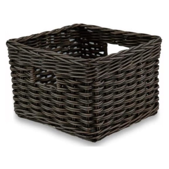Square Deep Wicker Storage Basket, Small, 12 in L x 12 in W x 8 in H, Antique Walnut Brown