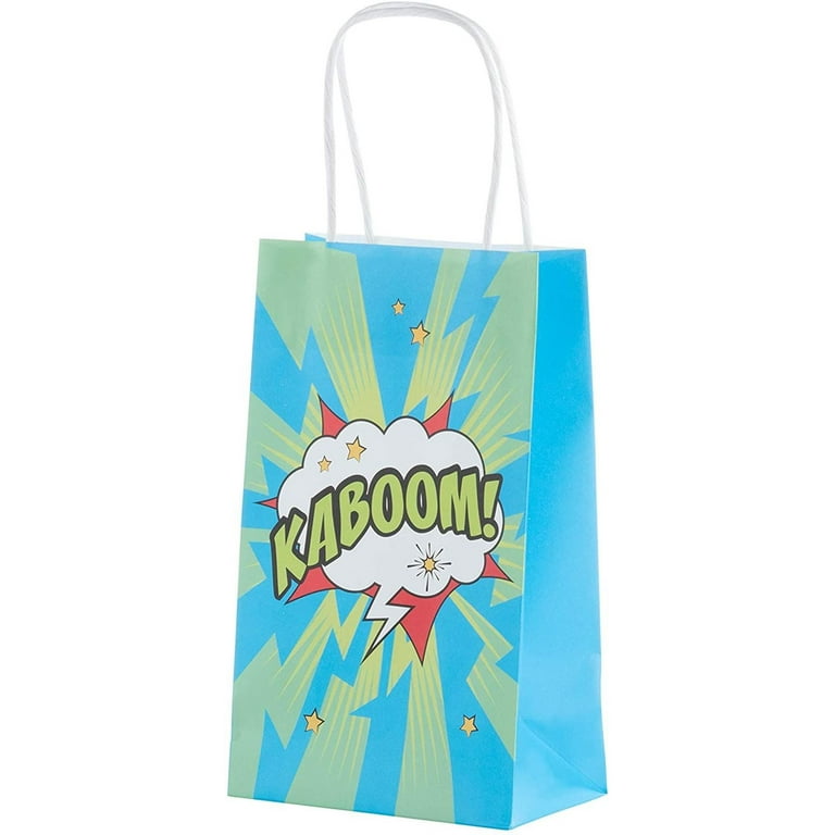 Comic Book Hero Party Favor Gift Bags with Handles (4 Colors, 12 Pack)
