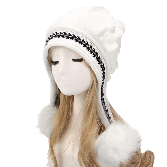 TELOLY Brilliant Winter Hats for Kids with Ear Flaps Children Winter Beanies Warmth Plush Protection Thick Hats White