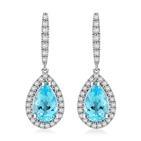 Iliana 18K White Gold AAA Blue Aquamarine Diamond Drop Earrings Birthday Gifts Ct 2 H Si1