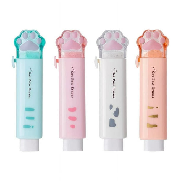 4 Uds. Borrador de Garra de con DiseñO Kawaii Push-Pull, Borrador de Goma PortáTil, Material Escolar para NiñOs y Oficina