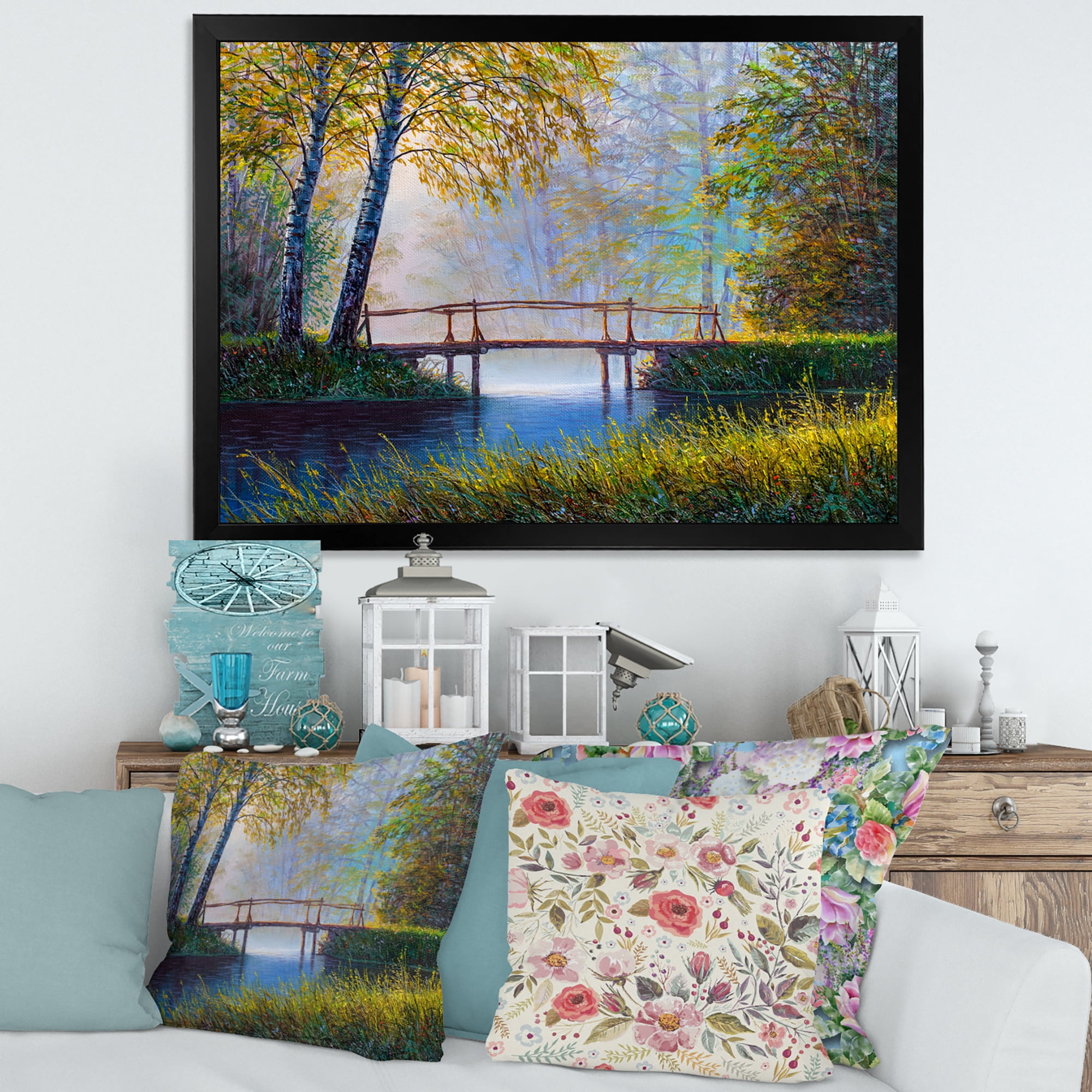 Designart 'Sunrise Glow and The Awakening Spring Forest' Lake House Framed Art Print