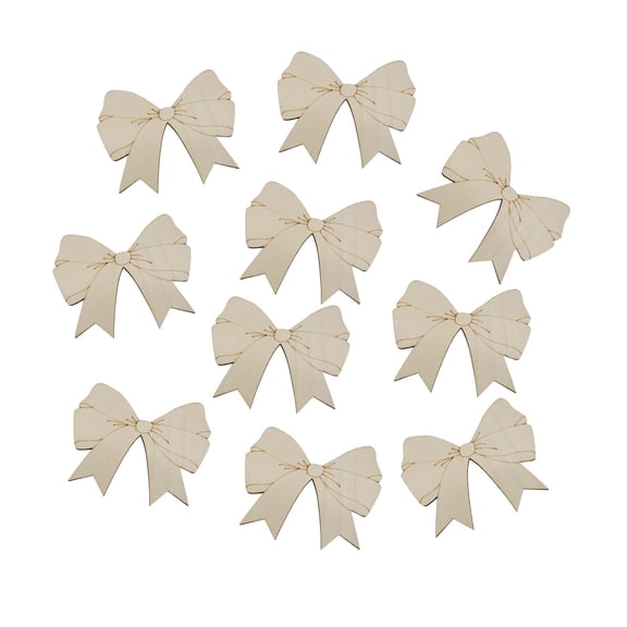 yotijay 10Pcs Unfinished Blank Wood Cutouts Slices Decorative Hair Bow Shape Wood Pieces