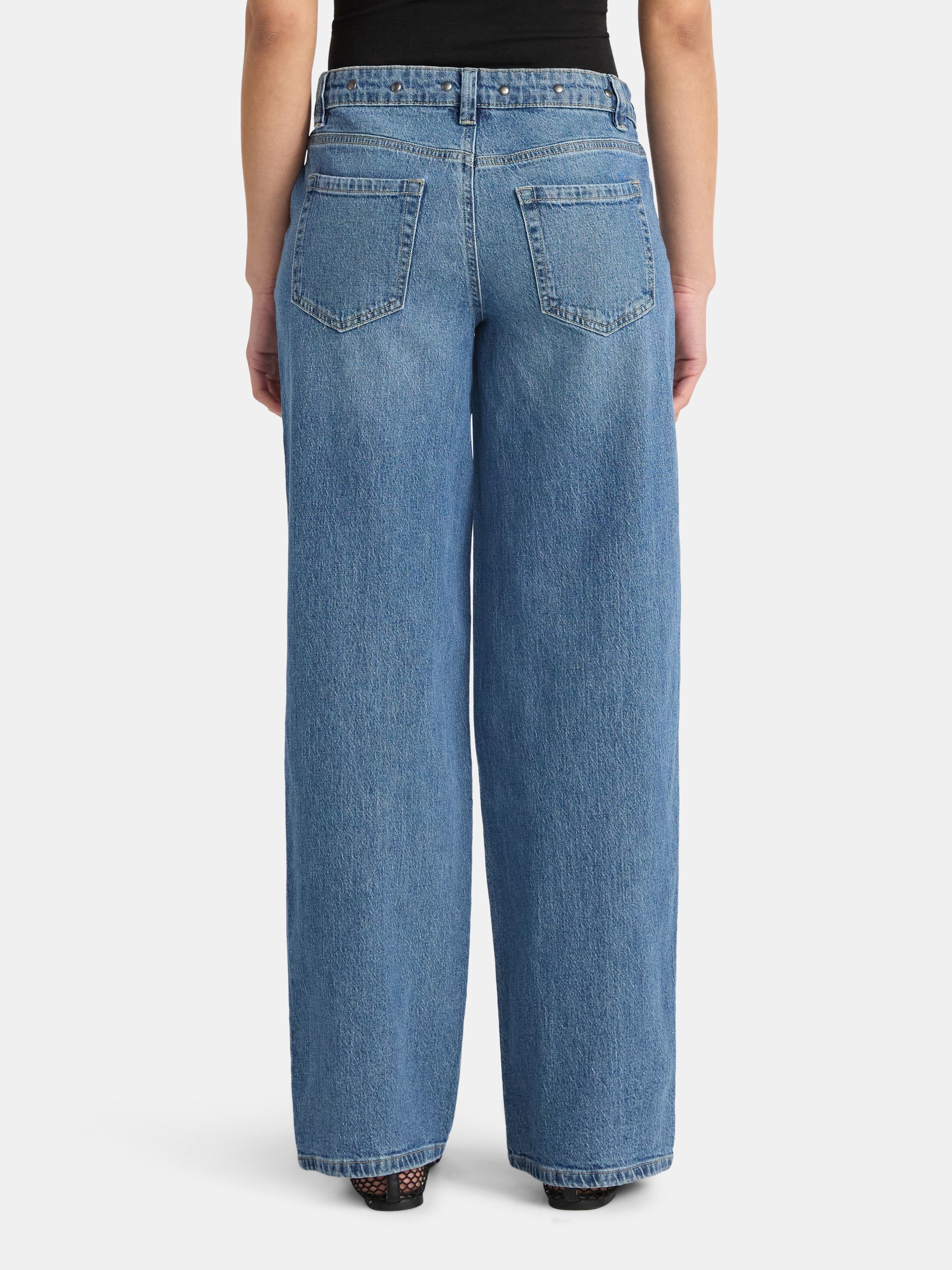 No Boundaries Low Rise Baggy Studded Jeans, 32'' Inseam, Women's