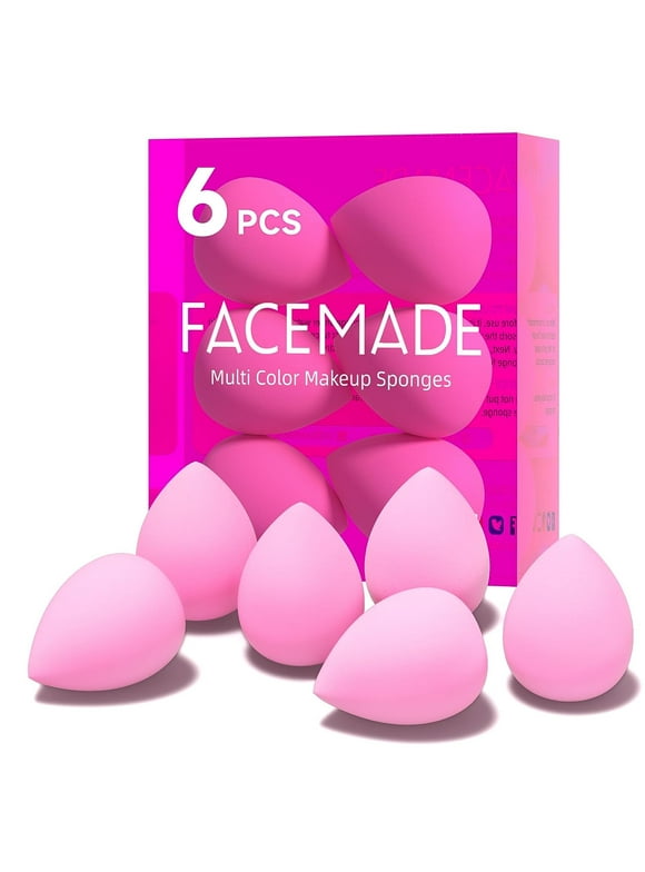 FACEMADE 6 Pcs Makeup Sponges Set,Makeup Sponges for Foundation,Latex Free Beauty Sponges,Pink
