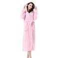 thumbnail image 2 of Women's Plush Fleece Long Robe with Hood, Warm Comfy Fluffy Bathrobe,Pink, 2 of 4