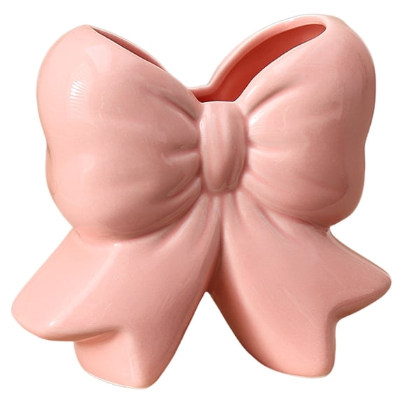 Pink Ceramic Bow Vase, Fresh Flower Container, Romantic Desktop Decor, Office Bedroom Ornament, 5 x 5 x 4.6 in