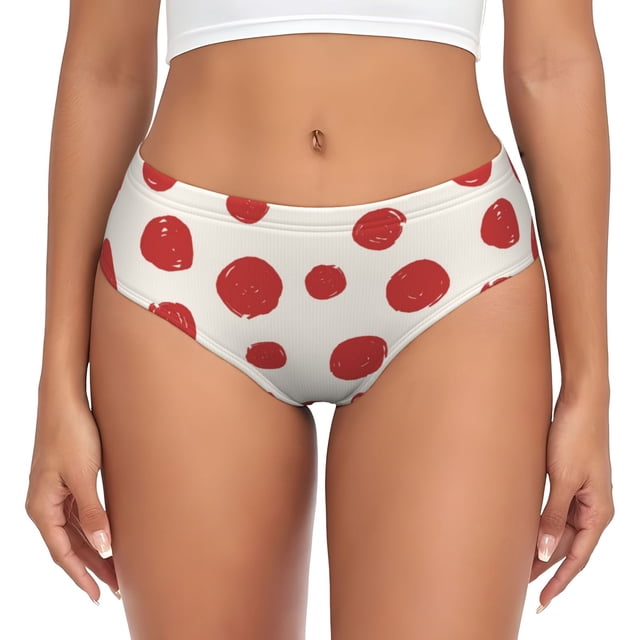 Balery Abstract Red Polka Dot Ropa Interior de Algodón para Mujer con Dibujo – Braguitas Cómodas y Elásticas, Estilo Clásico-Large