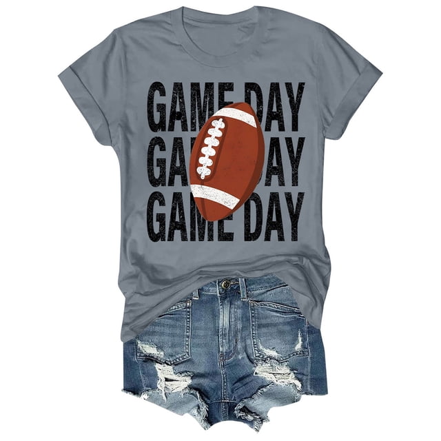 Charmgo Haut pour Femmes T-Shirts Tendance pour Jour de Match T-Shirt Imprimé 2D Manches Courtes Col Rond T-Shirt Mode Léger Doux Tenue Décontractée pour Femmes Football Gris G