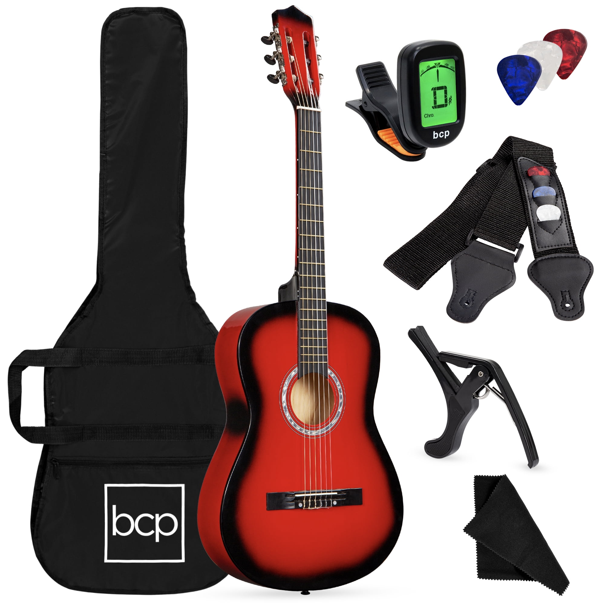 Picks 30 Inch Acoustic Guitar Junior Acoustic Guitar Starer Kit with Carrying Bag Natural Strap E-Tuner 