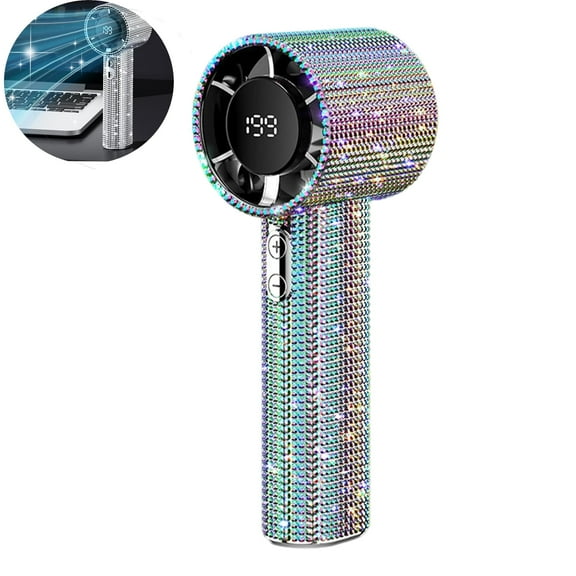 Diamond Portable Fan, Mini Handheld Fan Rechargeable Quiet Desk with LED Light, Compact Personal Cooling Fans for Travel Office Outdoor Makeup, Crystal Design Gift