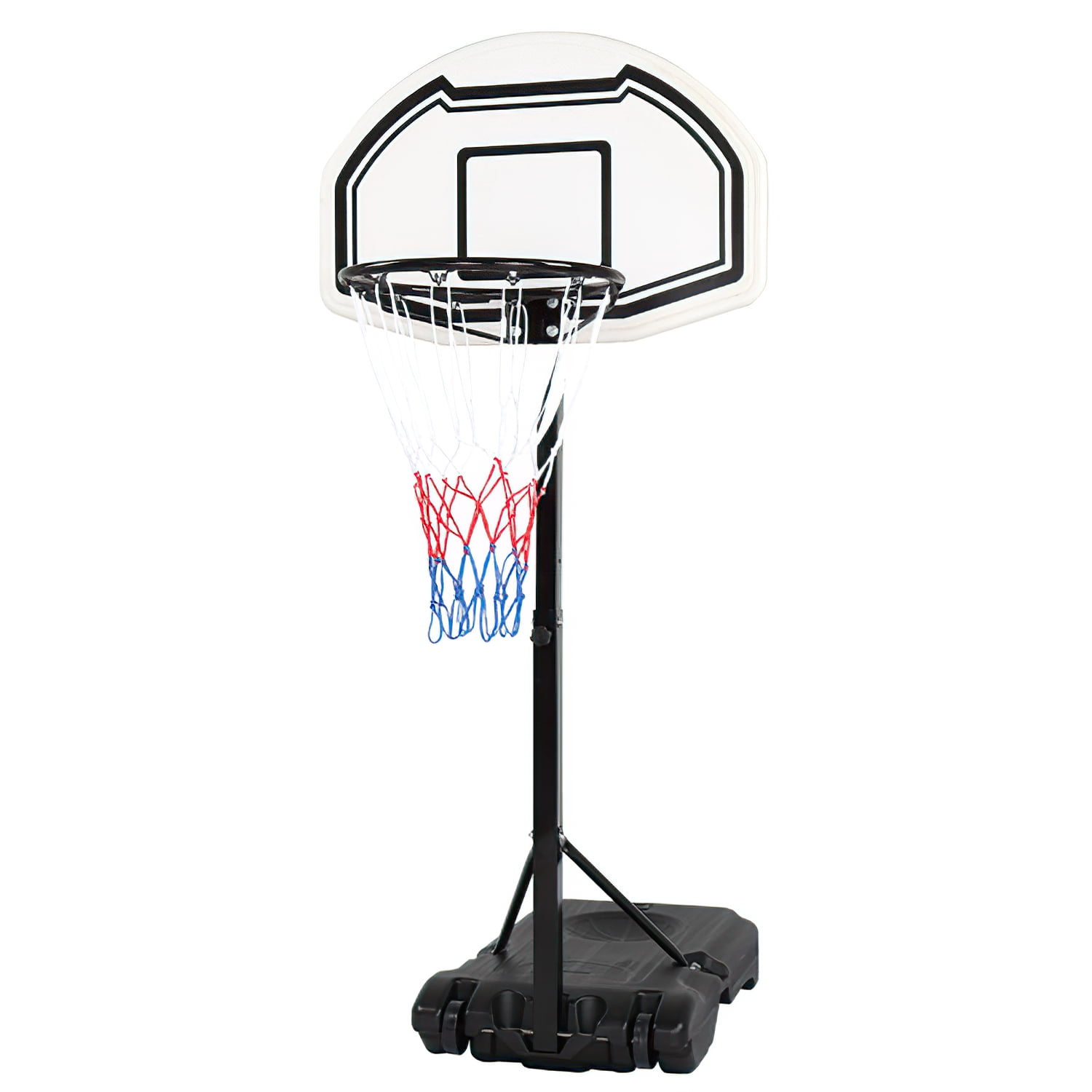 Kadyn 28" x 19" Backboard Adjustable Pool Basketball Hoop, Removable Youth Basketball Stand W/Wheels, White & Black Kadyn 28" x 19" Backboard Adjustable Pool Basketball Hoop, Removable Youth Basketball Stand W/Wheels, White & Black