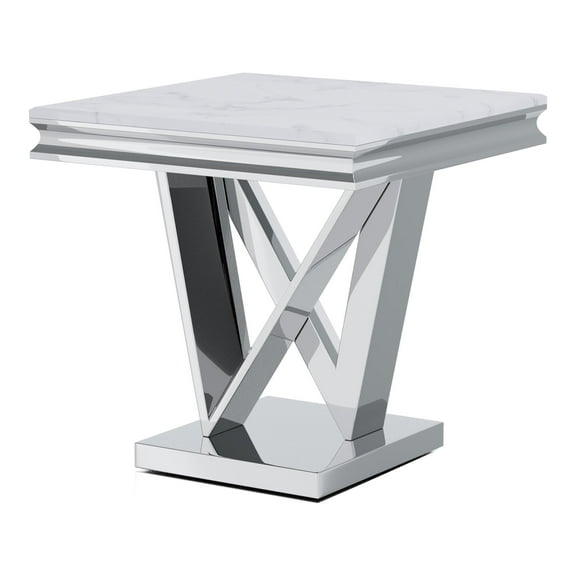 Furniture of America Mersa Glam Metal Pedestal End Table in Chrome