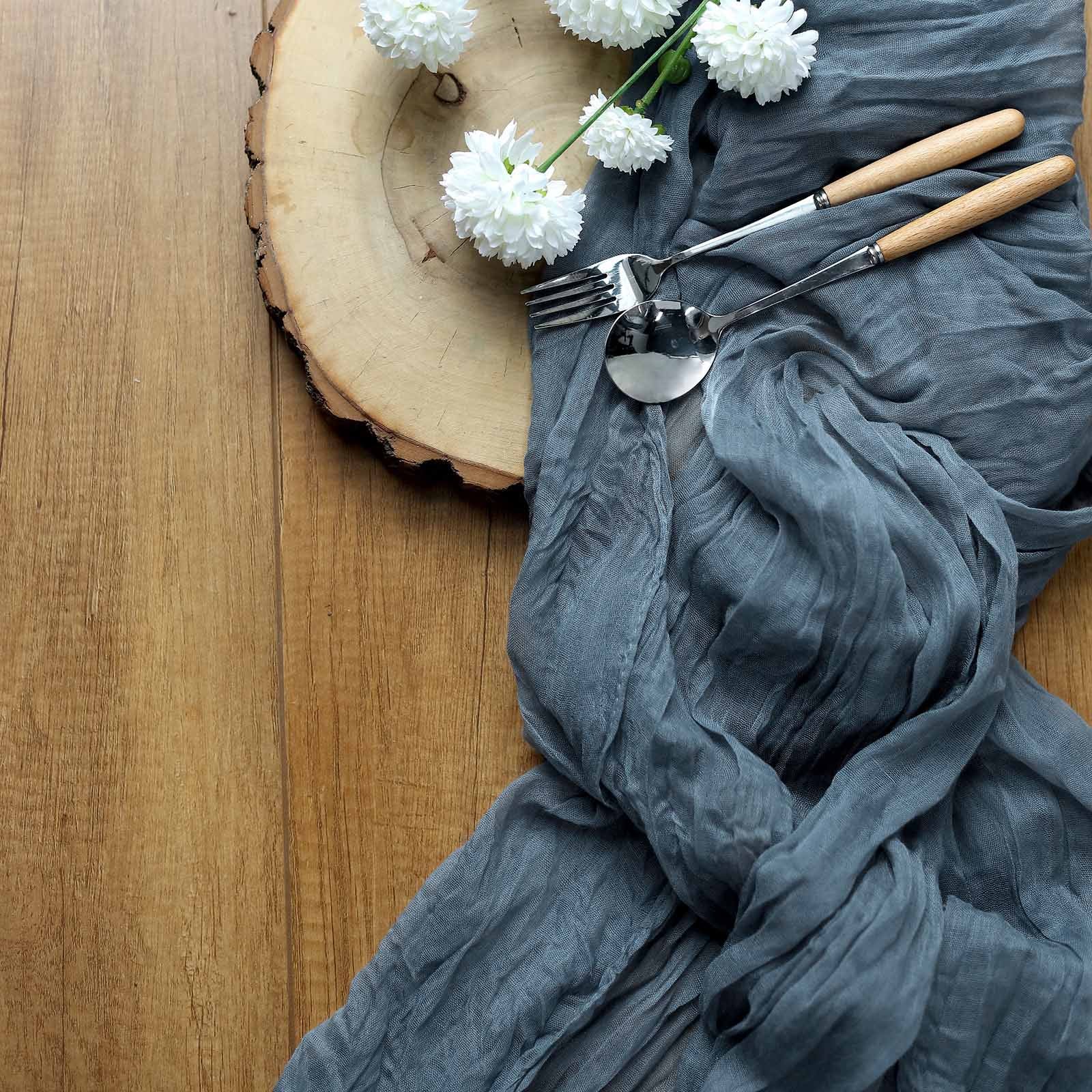 Efavormart 10FT Dusty Blue Cheesecloth Table Runner, Gauze Fabric Boho