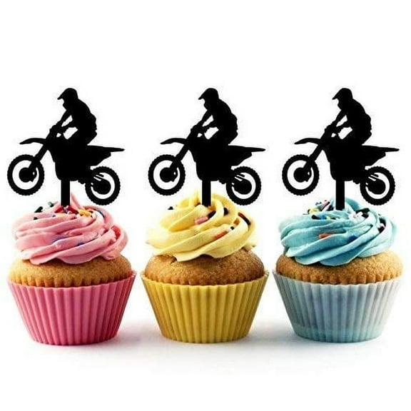 Whimsical Practicality's Extreme Motocross Racing Silhouette Acrylic Cupcake Toppers 12 pcs