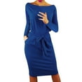 thumbnail image 1 of Vestido mini informal de manga larga para mujer - Diseño liso con bolsillos - Poliéster - Verano/noche - Tallas S-XXL, 1 of 8