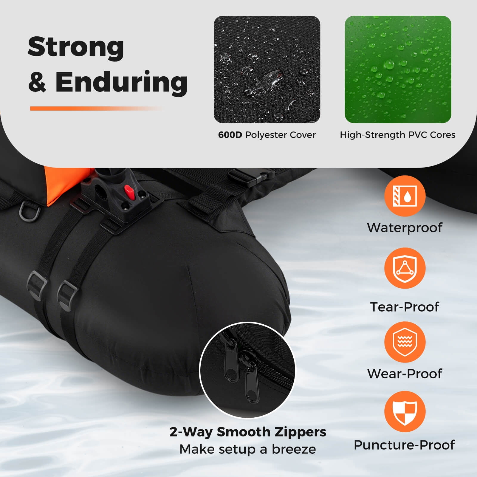 Costway Inflatable Float Tube with Adjustable Fishing Rod Holder Fish Hook Stator Flippers Orange