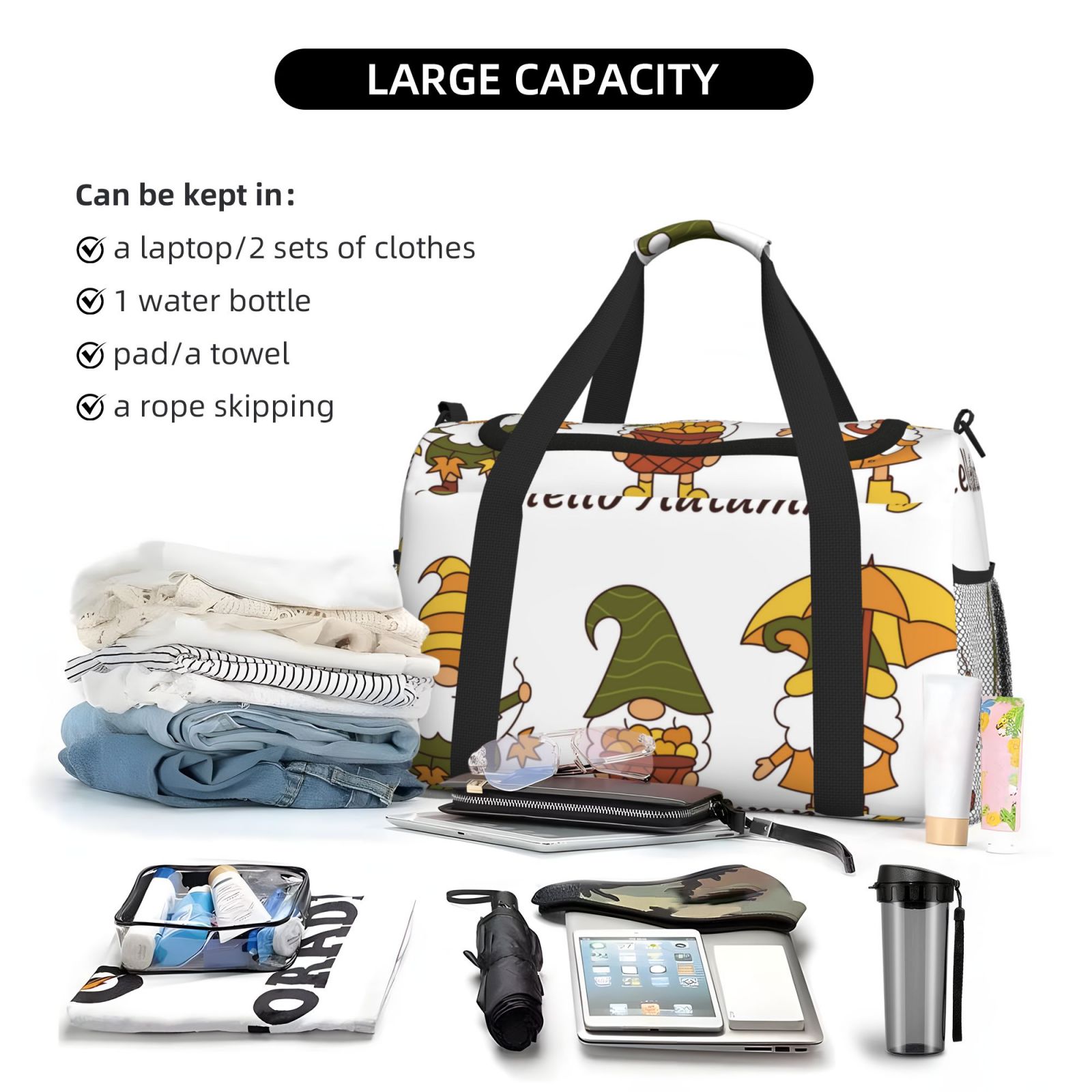 Fuzoiu Hello Autumn Print Travel Duffle Bag,Carry On Tote Bags,Duffel Bag,Sport Gym Bag, Hospital Bag for Labor and Delivery, Overnight Bag,Luggage Bag