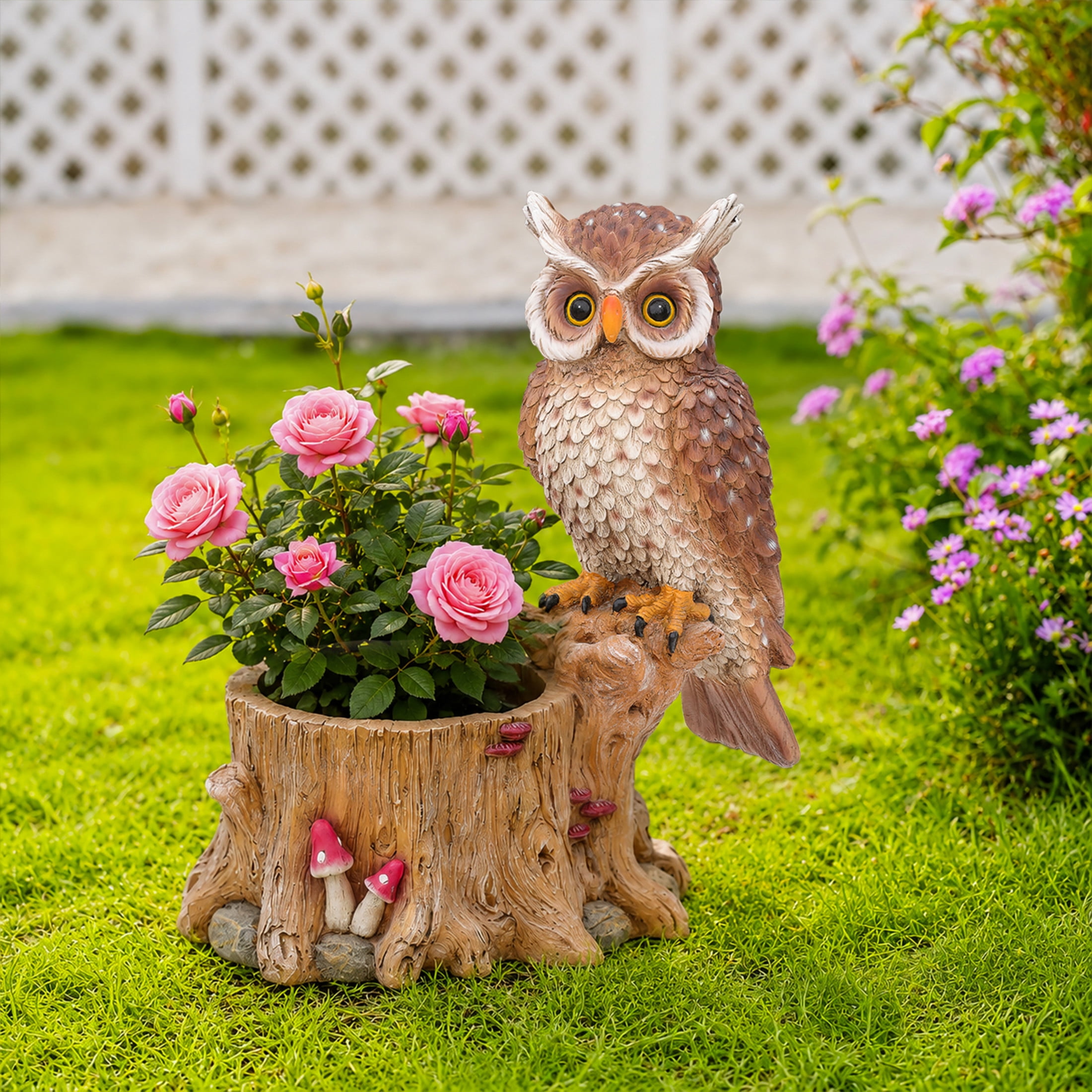 Noble House Owl Garden Planter Pot, Whimsical Resin Figurine Flower Pot for Outdoor Porch and Yard Decor, Multicolor