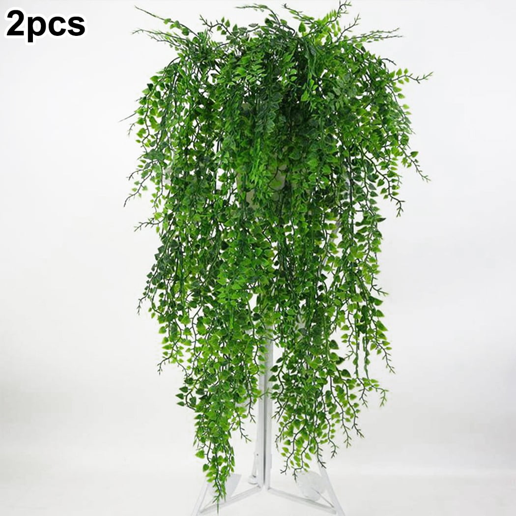 Clong 2 Pcs Artificial Hanging Ferns Plants Vine Fake Ivy Boston Fern Hanging Plant Outdoor UV Resistant Plastic Plants (Green)