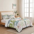 thumbnail image 5 of King Quilt Set 96''x106'', Boho Green Flower Lightweight Summer Bedspread Coverlet Set with 2 Pillow Shams, Botanical Watercolor Leaf Floral Breathable All Season Quilt Bedding for Bedroom/Guest Room, 5 of 9