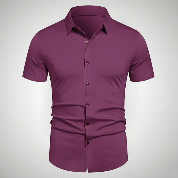 pstuiky camisetas para hombre, Camisa informal de negocios de color liso con solapa y botones de manga corta para hombre camisas casuales para hombre xxl
