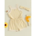 thumbnail image 3 of FEORJGP Infant Girls Summer Clothes Newborn Baby 3 Piece Outfits Toddlers Sleeveless Camisole Fashion Plaid Print Vest Tank Tops Elastic Shorts Cute Headband Set Toddlers Loose Casual Daily Outfits, 3 of 9