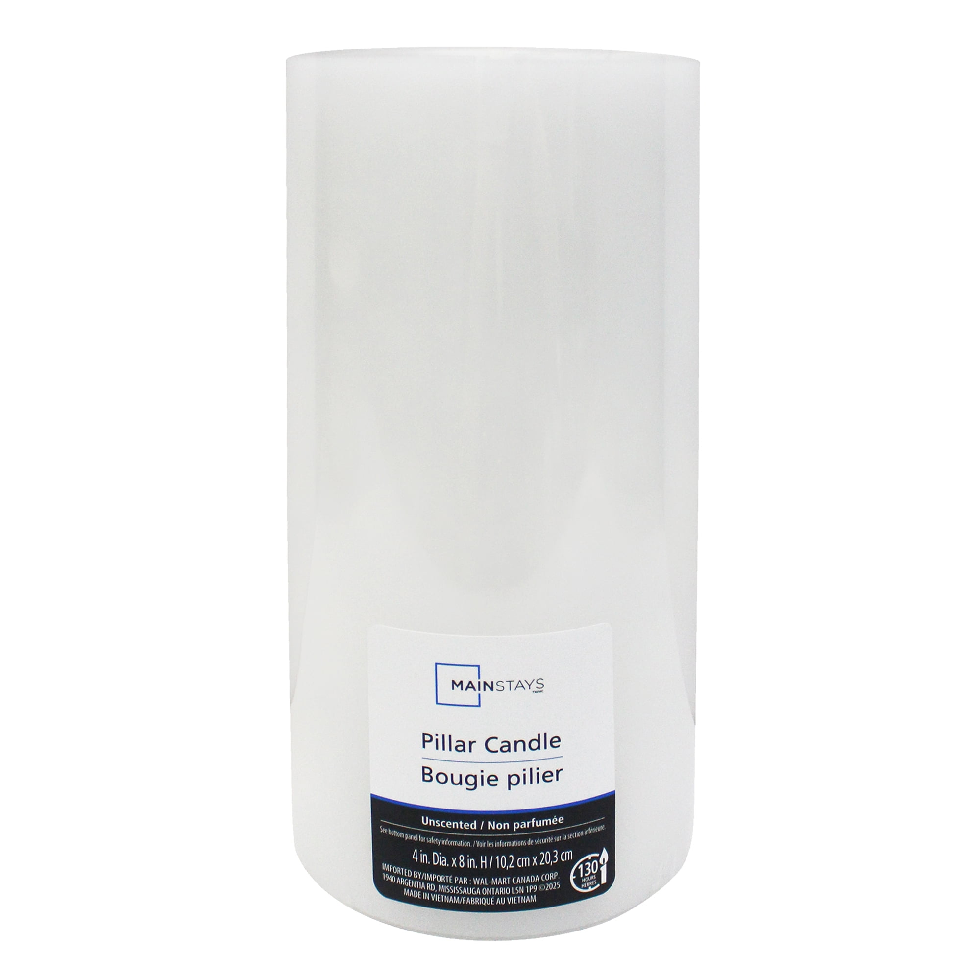 Mainstays Unscented White Pillar Candle, MAINSTAYS PL MS 4X8 BLOCK CDL