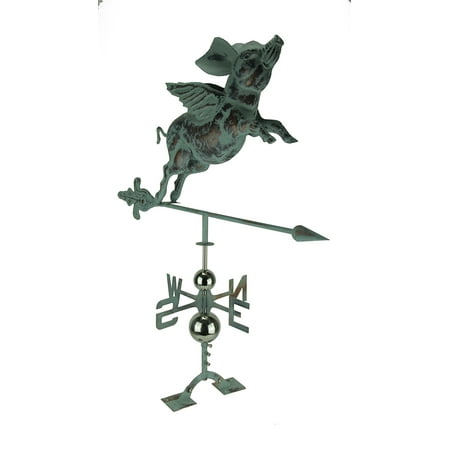 - Verdigris Patina Metal Flying Pig Weather Vane with Roof Mount