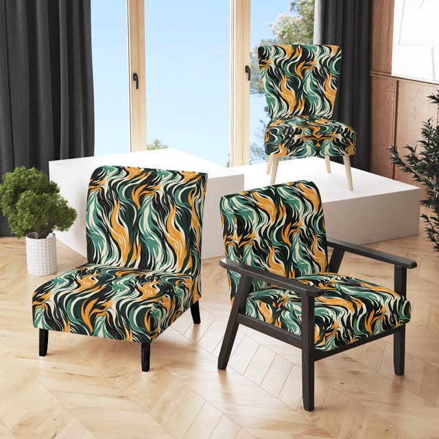 Designart "Regal Jungle In Orange And Green I" Orange Abstract Upholstered Accent Chair - Modern Arm Chair For Living Room