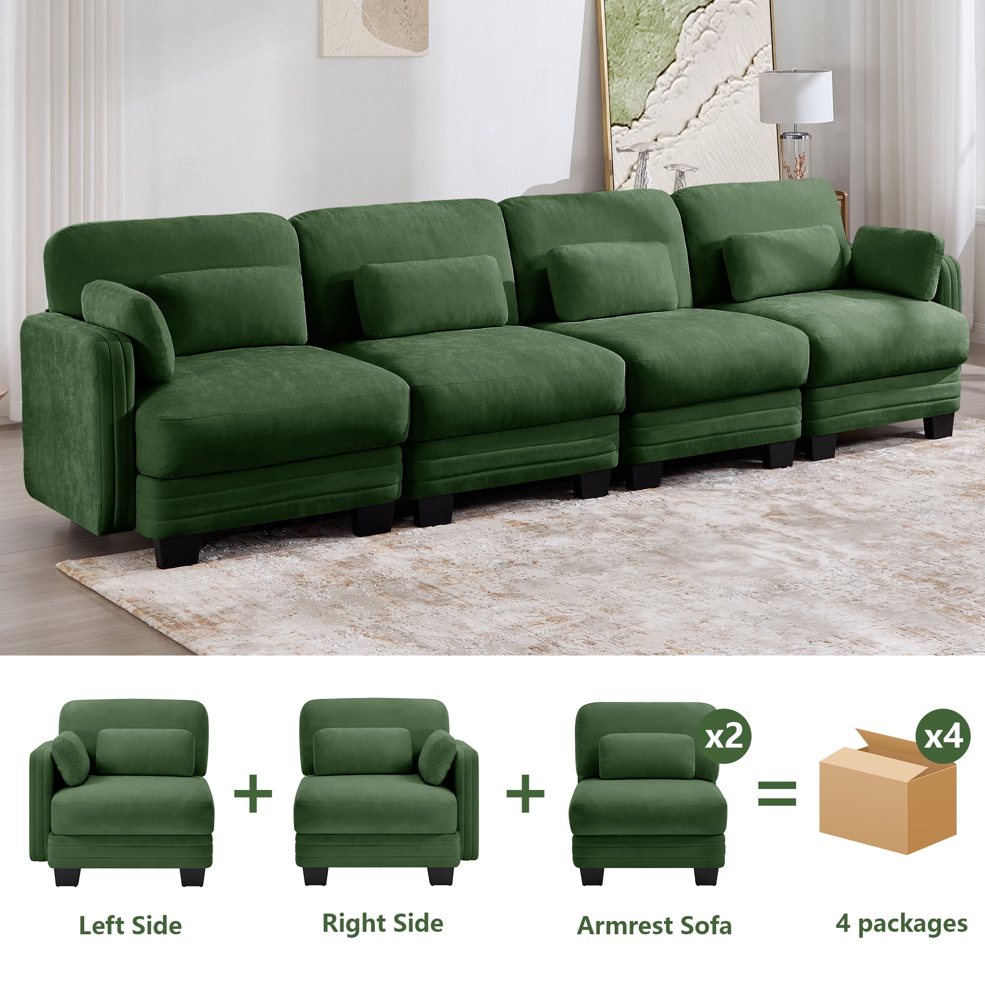 130" Tufted Modern Modular Sectional 4 Seater Sofa Couch with 6 Pillows