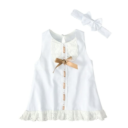 

Toddler Kids Girls Dresses Bohemian Soild Sleeveless Beach Hairband Dress Princess 2Pcs Clothes