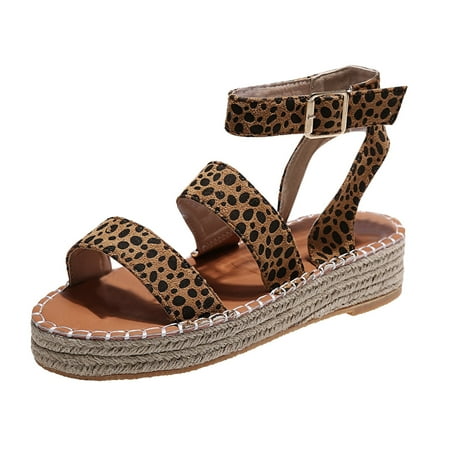 

Puawkoer Women And Platform Summer Heel Fashion Espadrille Wedge Spring Sandals Buckle Platform Leopard Print Women s sandals