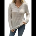 thumbnail image 2 of Camisa de Punto A Rayas de Larga con Cuello en V para Mujer, Estilo Túnica Informal, Holgada y Elegante, para Otoño. Albaricoque M, 2 of 10