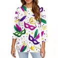 thumbnail image 4 of Womens Mardi Gras Top 3/4 Sleeve Carnival Shirt, Casual Crew Neck Blouse for 2026 Carnival Party, 4 of 5