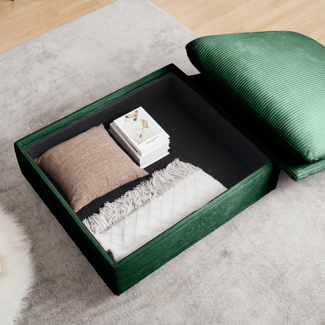 Storage Ottoman, Corduroy Fabric Footrest to Combine with 2 Seater Sofa, 3 Seater Sofa and 4 Seater Sofa, Green