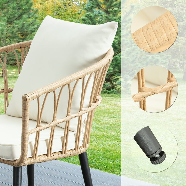Ainfox 3-Piece Bistro Set, Yellow & Beige Wicker with Glass Table photo 3