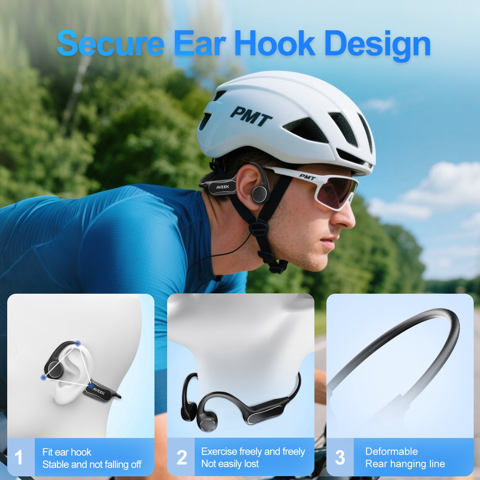 Aveek Bone Conduction Headphones,Bluetooth Wireless Sports Headphones for Running, Cycling & Gym, IPX5 Waterproof & Sweatproof, Lightweight Running Earphones for Outdoor