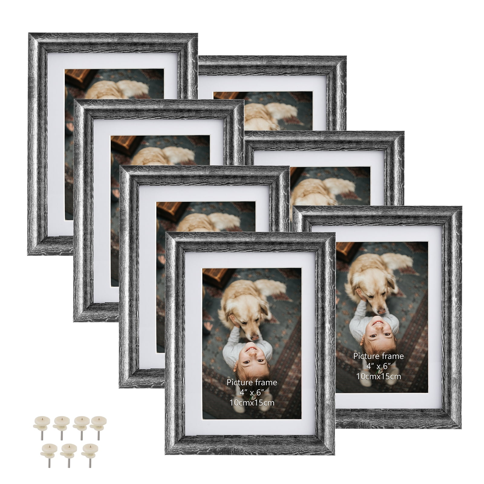 4x6 Picture Frames with Mat Set of 7 or 5x7 Photo Frame without Mat for
