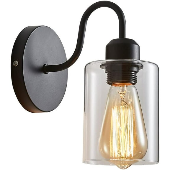 Retro Industrial Wall Sconce Black Glass Wall Lamp Rustic Wall Mount Farmhouse Light Fixture, Bedroom Bedside Wall Lamps E27 Sconces for Living Room Hotel Hallway