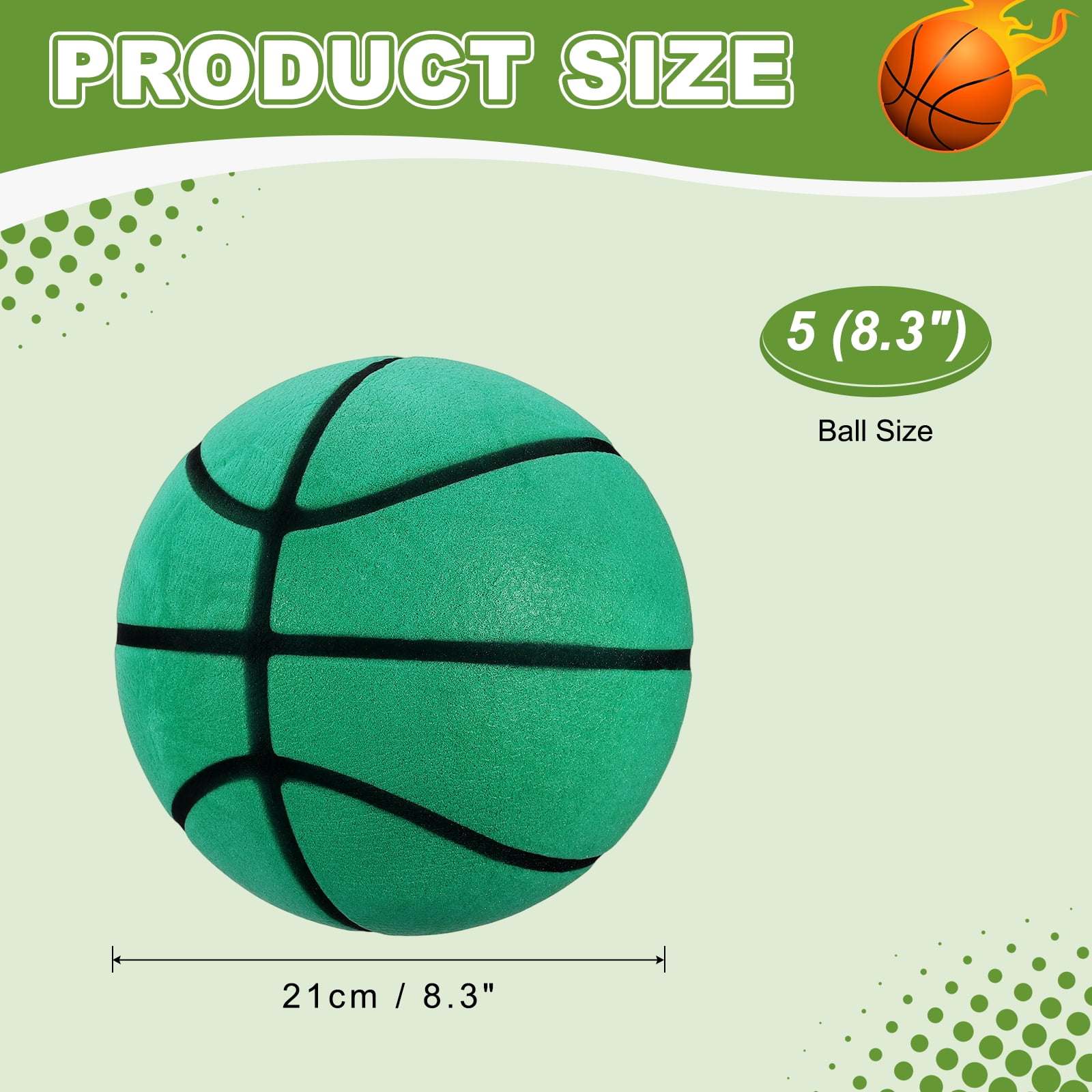 Uxcell Silent Basketball, Size 5 (8.3") Quiet Basketball High Density Foam No Noise 3D Sculpted Groove Bouncing Ball with Net Bag & Green - Fit for (Indoor Training/Dribbling Practice)